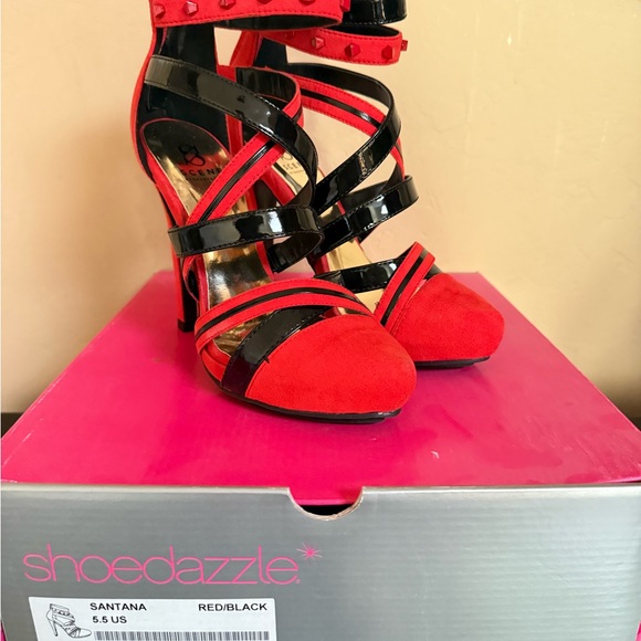 Shoe Dazzle Shoes - Shoe Dazzle Red and Black Strappy Heels